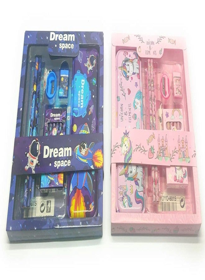 Tera13 TERA 13 Unicorn Stationary Set kit with Pencil Box, Space stationarys et for Boys Two Pencils, Eraser, Scale, Sharpener and Crayon for Kids Boys Girls Return Gifts Pack of 2 Set - Image 3